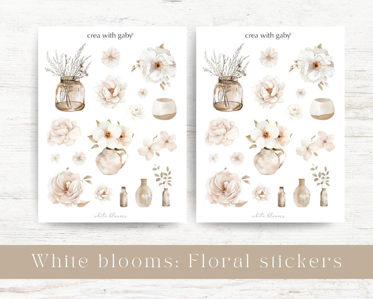 Floral deco stickers: White blooms collection (002)