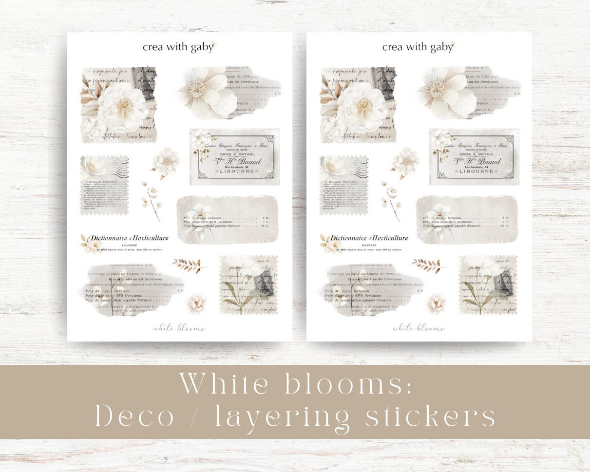 Layering planner stickers: White blooms collection (003)