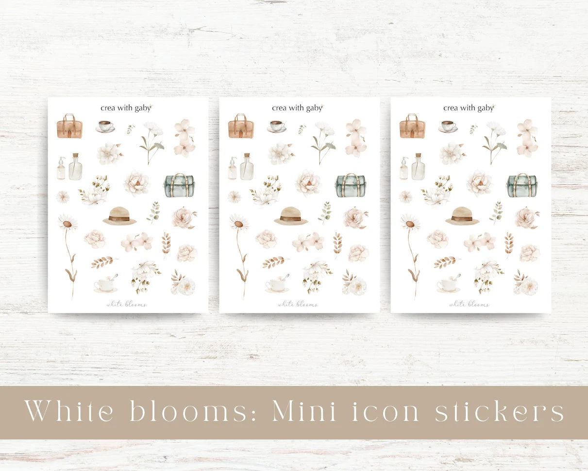Mini icon stickers: White blooms collection (005)
