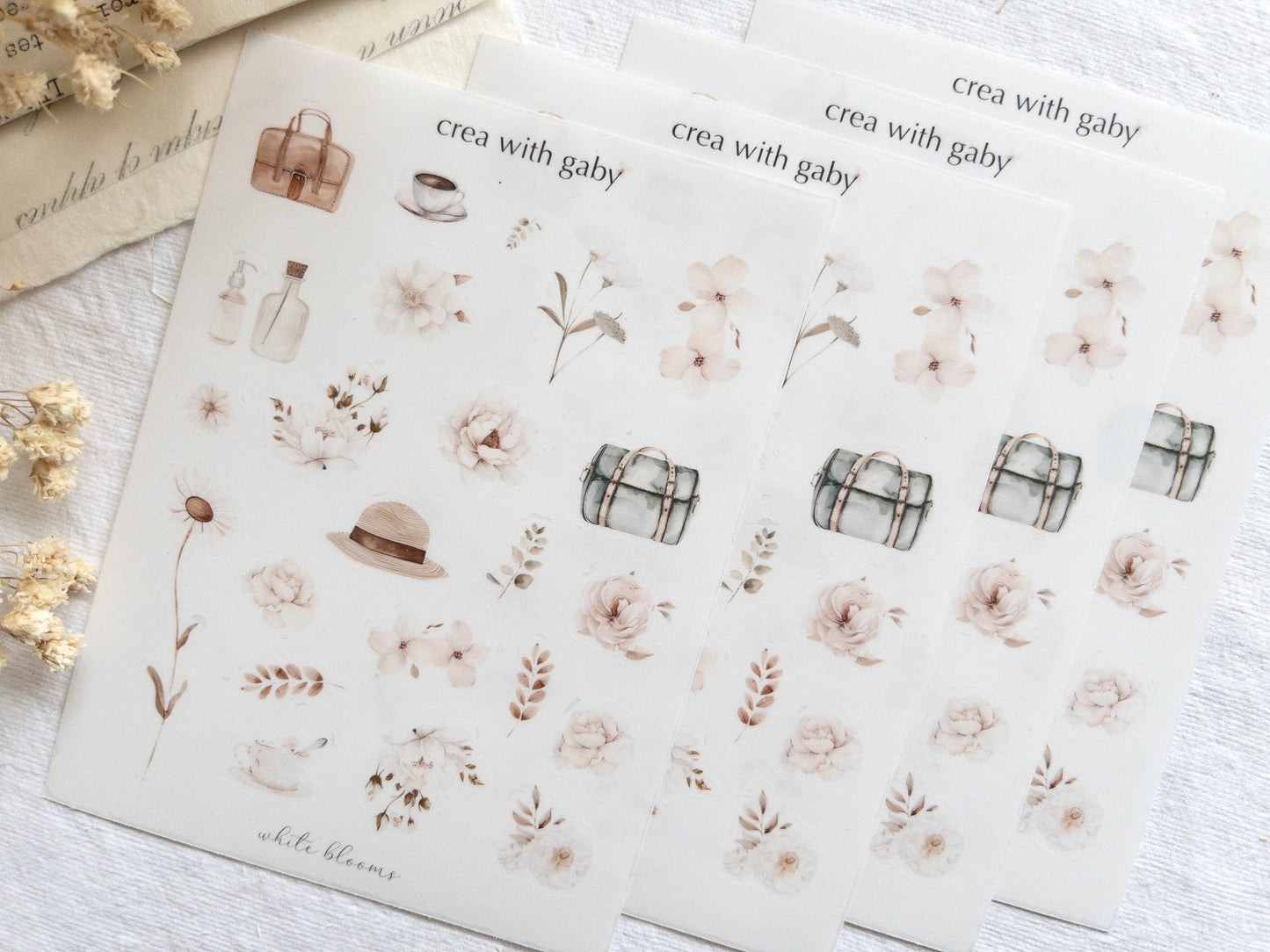 Mini icon stickers: White blooms collection (005)