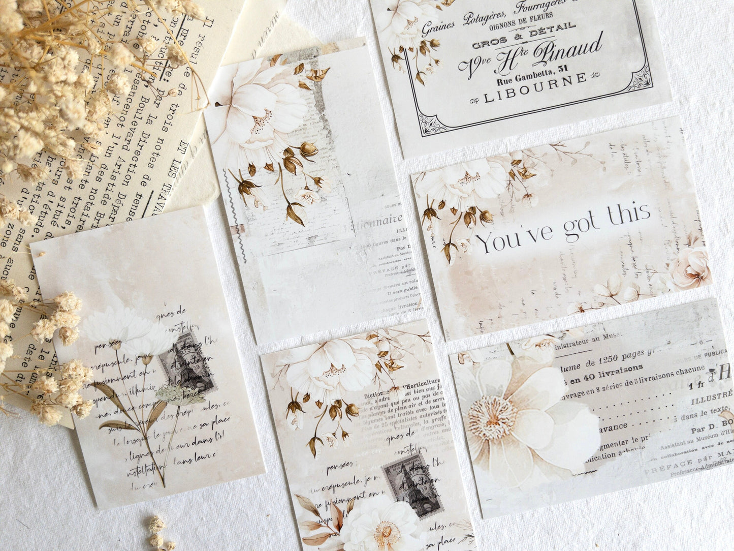 Floral journaling cards: White blooms collection (Set of 6)