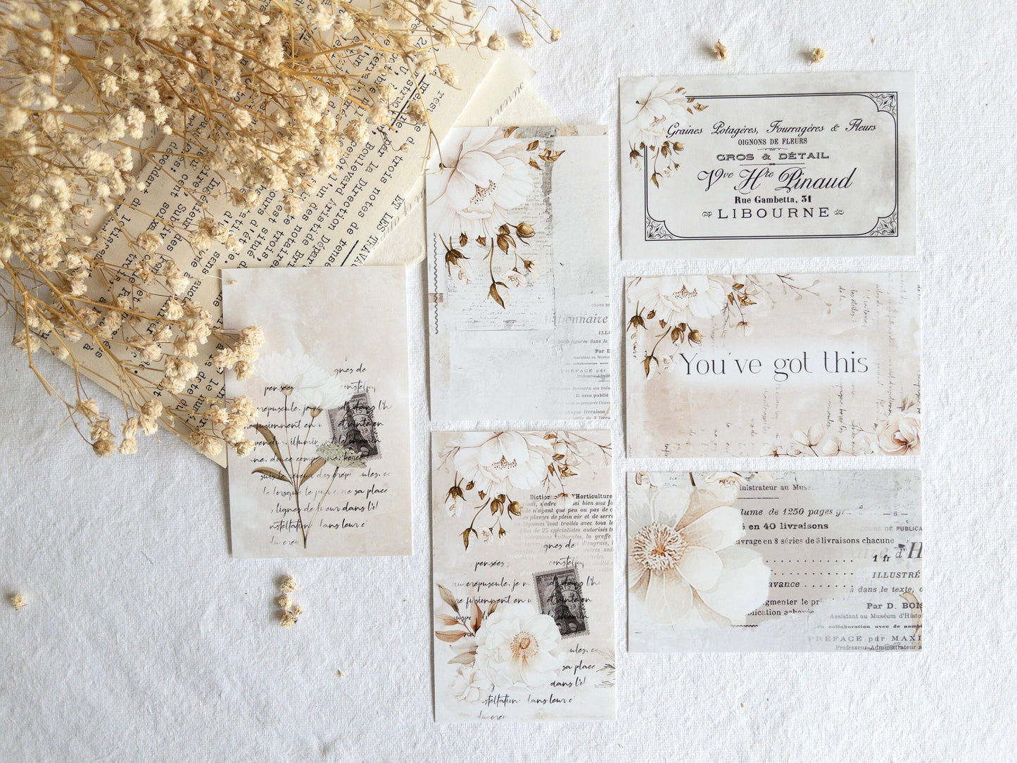 Floral journaling cards: White blooms collection (Set of 6)
