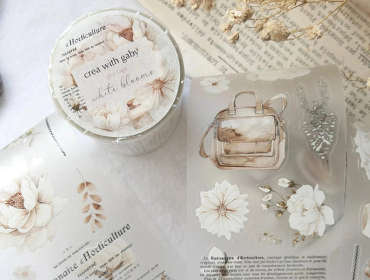 Pre-cut floral PET tape: White blooms collection