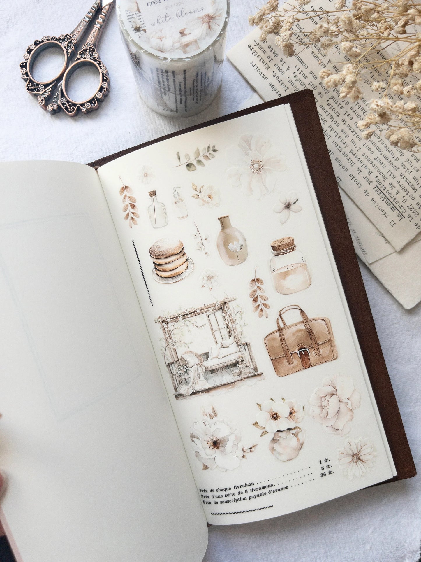 Pre-cut floral PET tape: White blooms collection