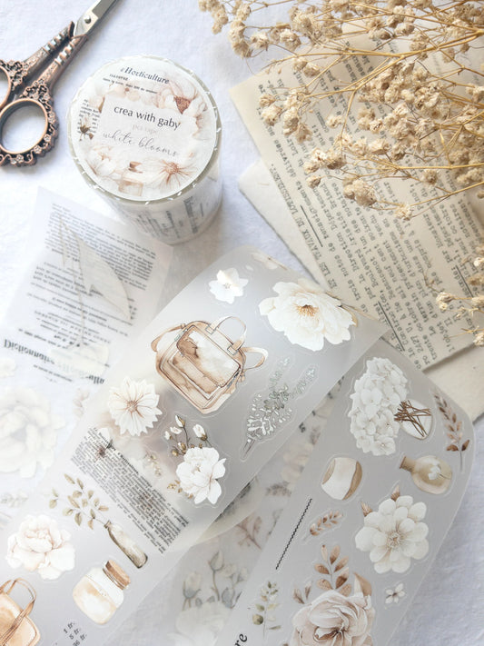Pre-cut floral PET tape: White blooms collection