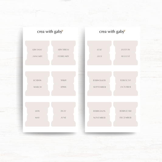 Minimal monthly tabs: Functional stickers (Two sheets | Large)