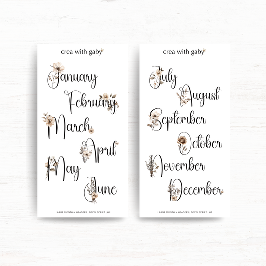 Large monthly headers: Functional stickers (Two sheets)
