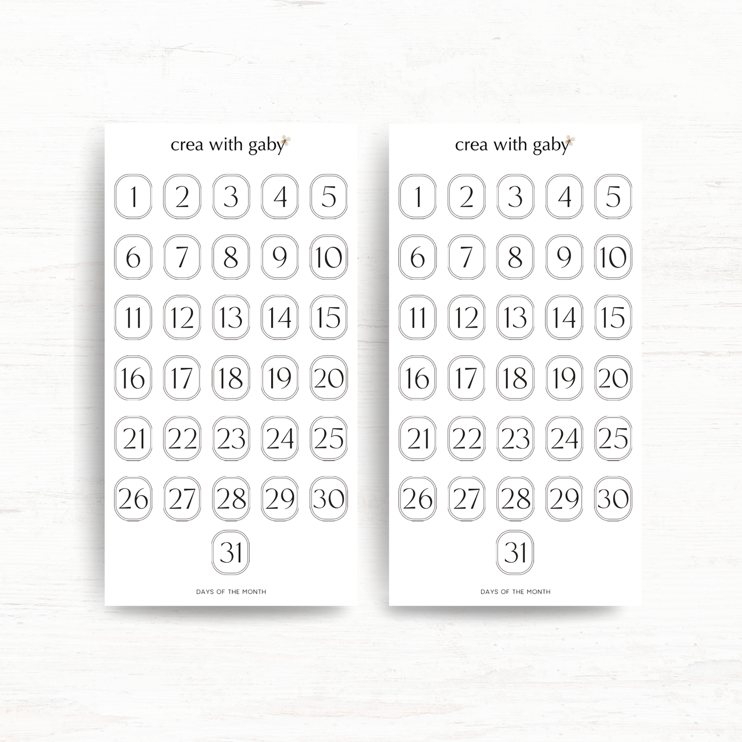 Days of the month: Functional stickers