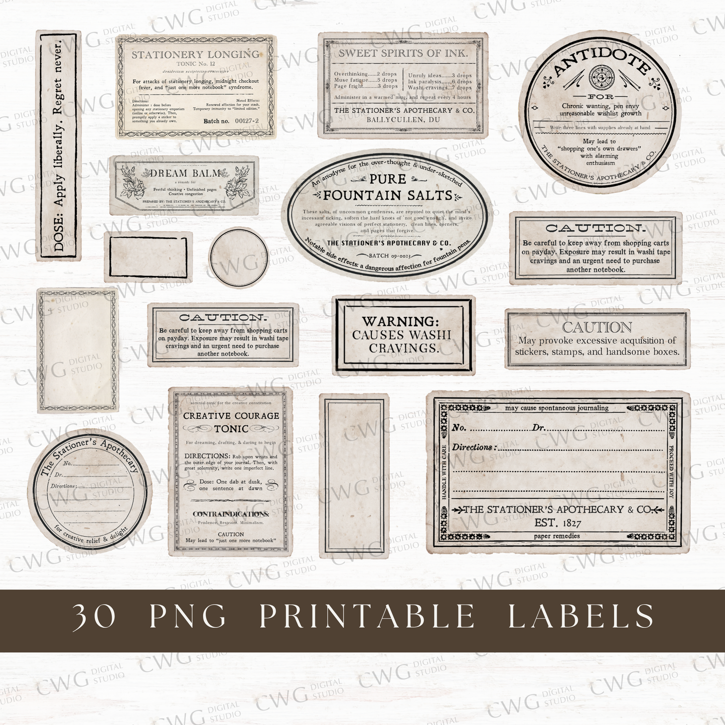 Printable apothecary label set: The Stationer's Apothecary