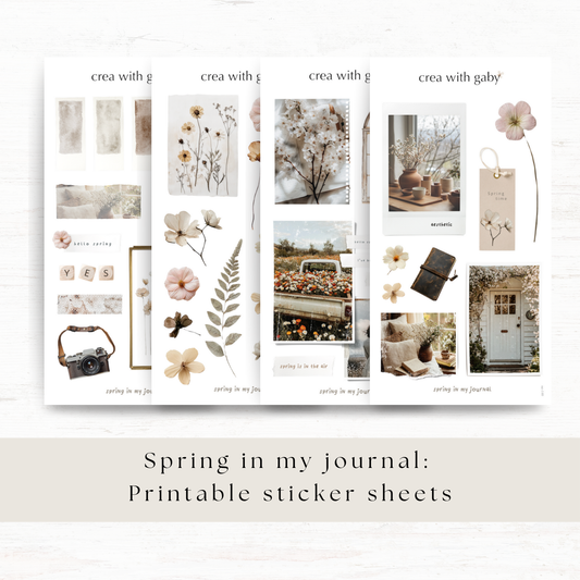 Printable PNG sticker sheets: Spring in my journal