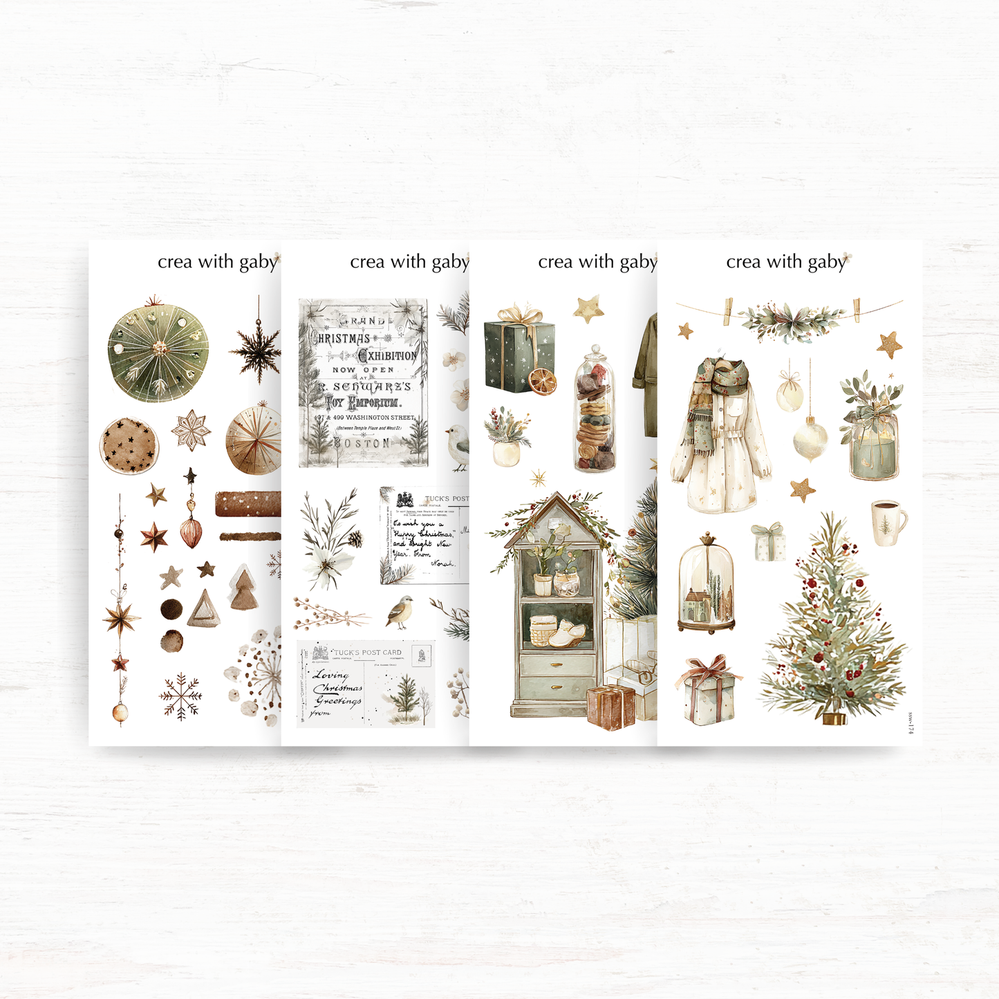 Vintage Christmas mini sticker bundle: Christmas wishes (4 stickers)