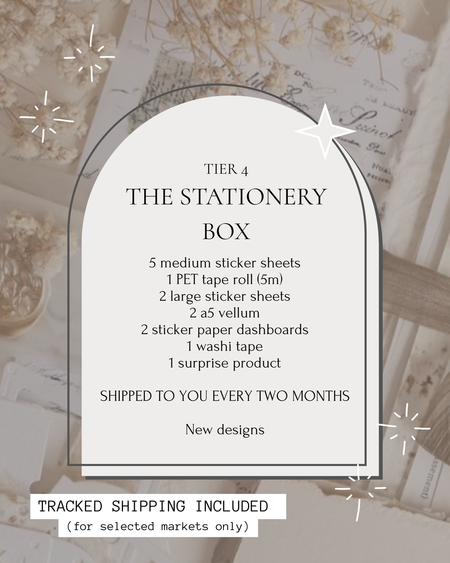 Tier 4: Stationery box subscription (Free shipping to selected markets)