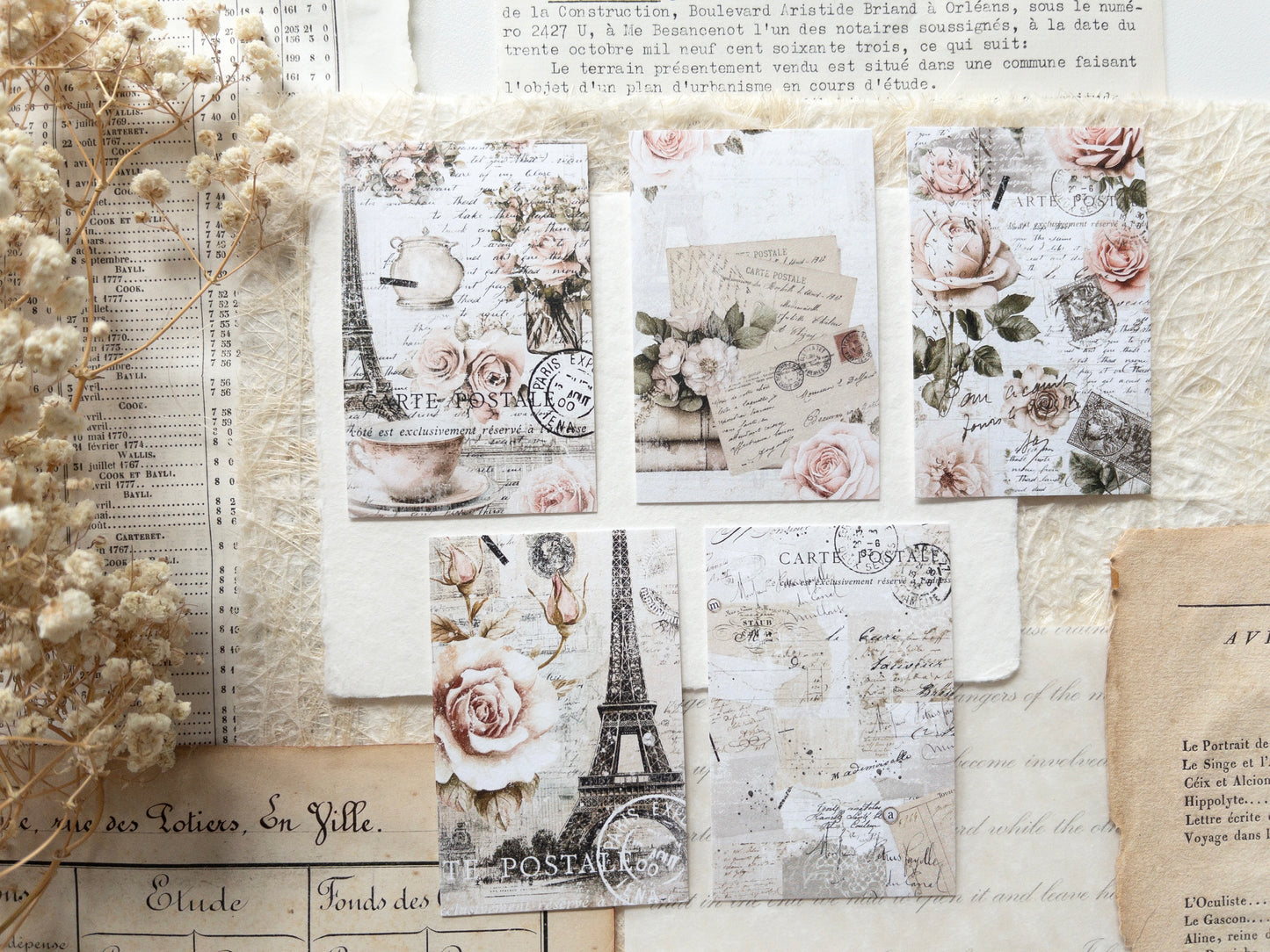 Journaling cards: French romance (set of 5)