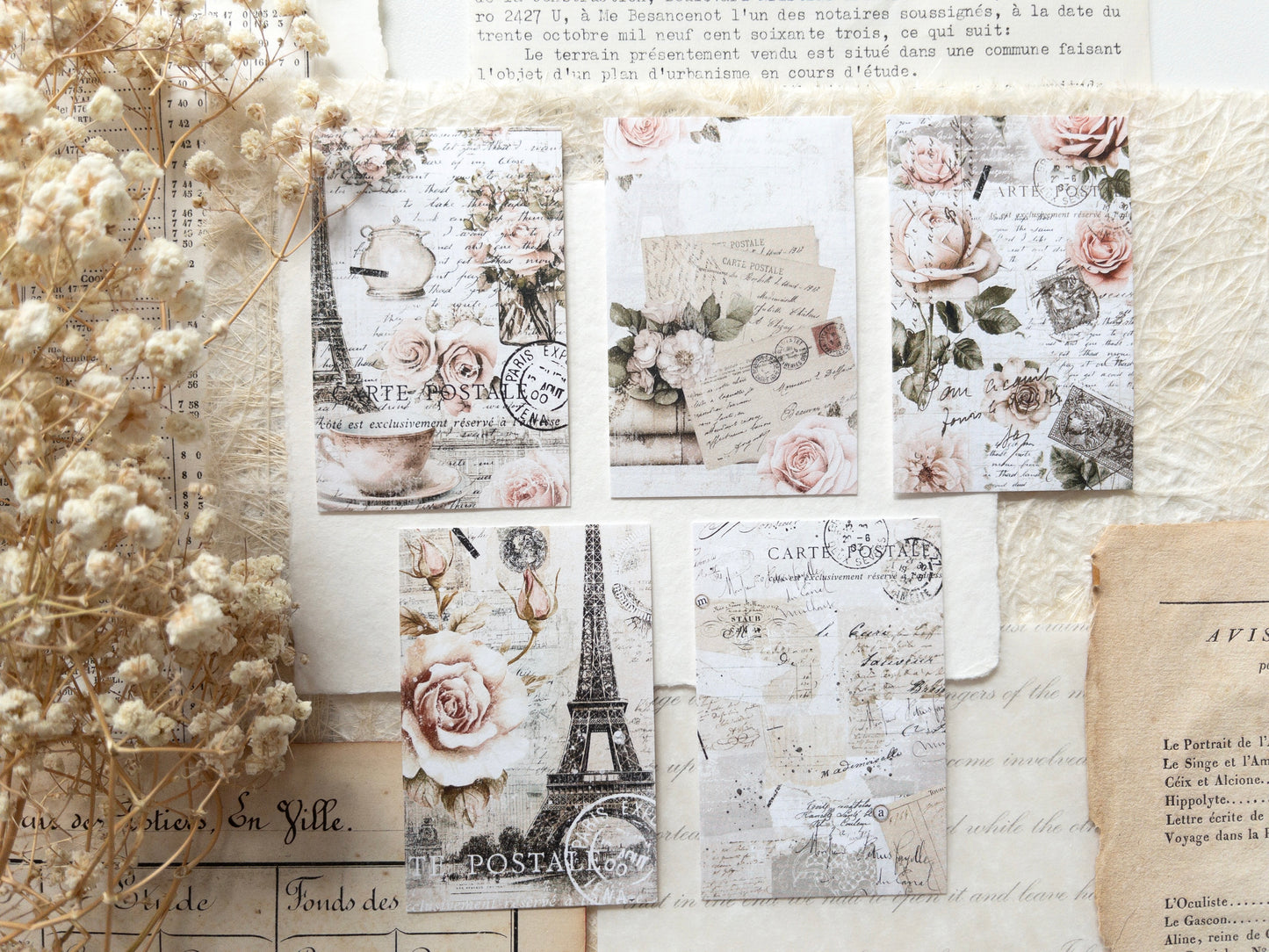 Journaling cards: French romance (set of 5)