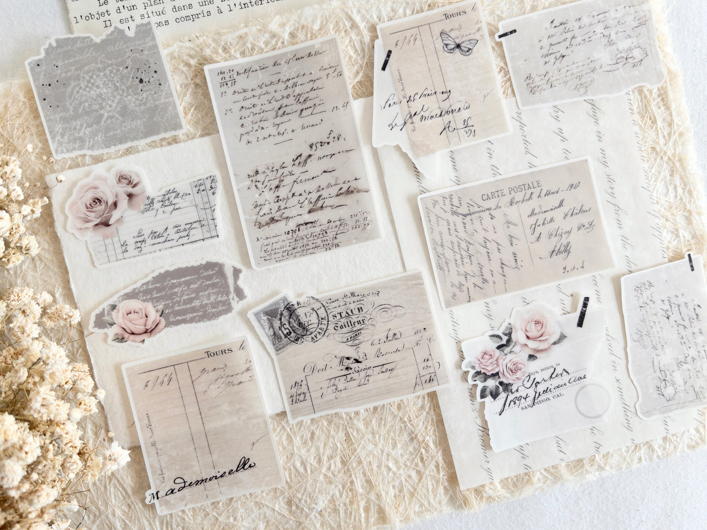 Vintage sticker flakes set: French romance (11 pieces)