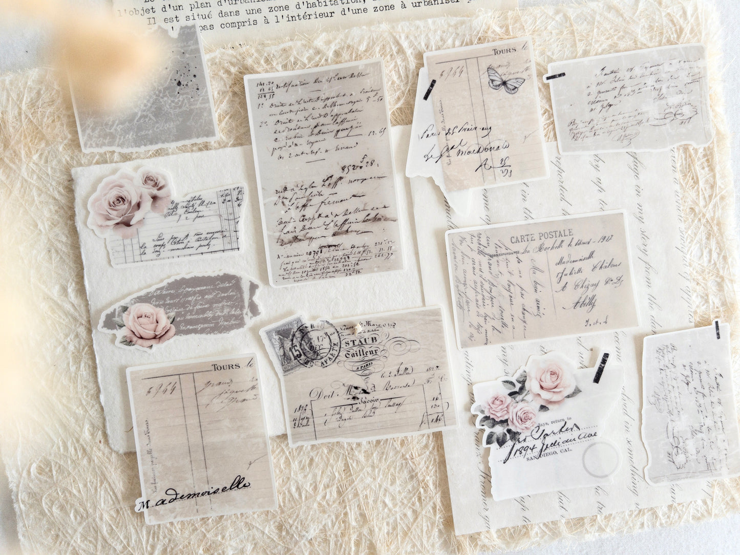 Vintage sticker flakes set: French romance (11 pieces)
