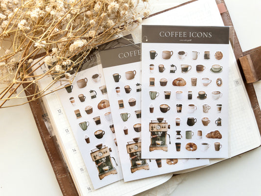 Mini coffee icon stickers: Rustic roast