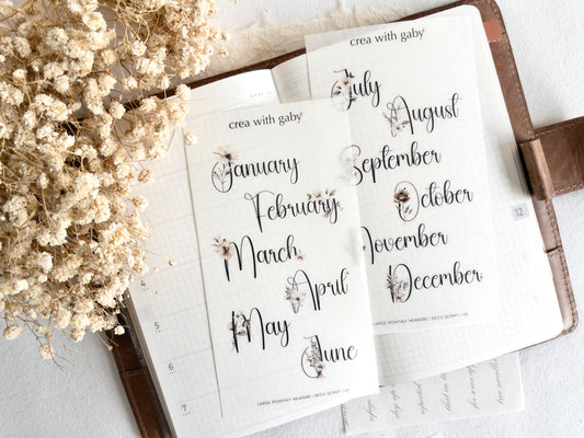 Large monthly headers: Functional stickers (Two sheets)