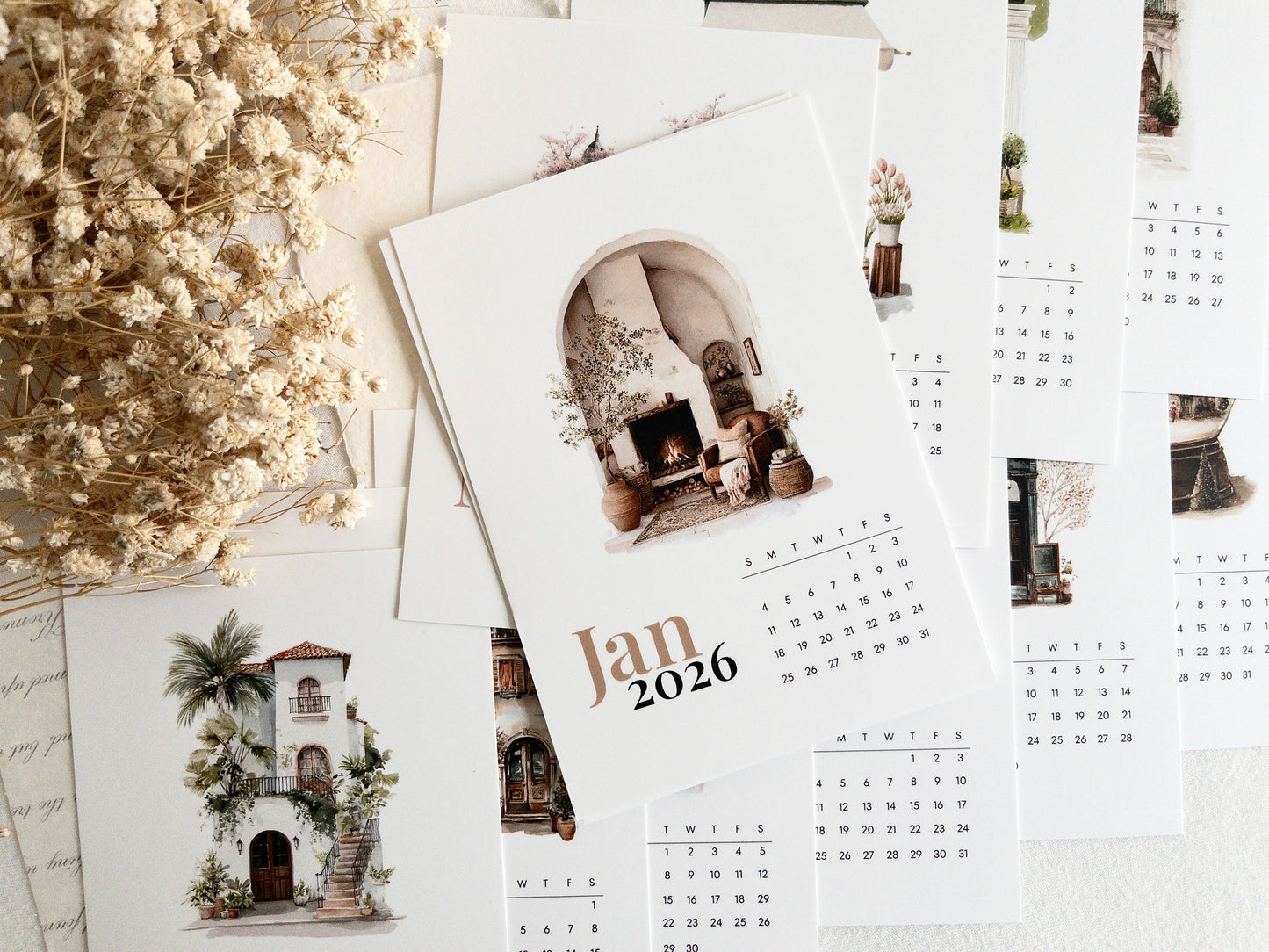 2026 calendar: Watercolour scenes