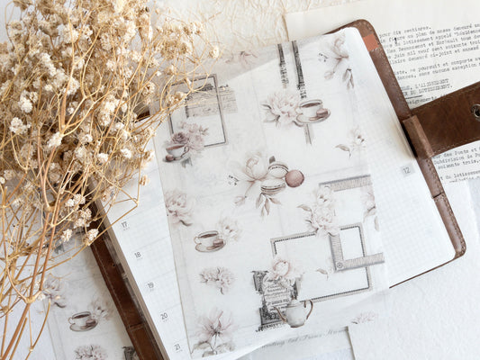 A5 deco dashboard & background paper: Afternoon tea (December 2025 sub kit)