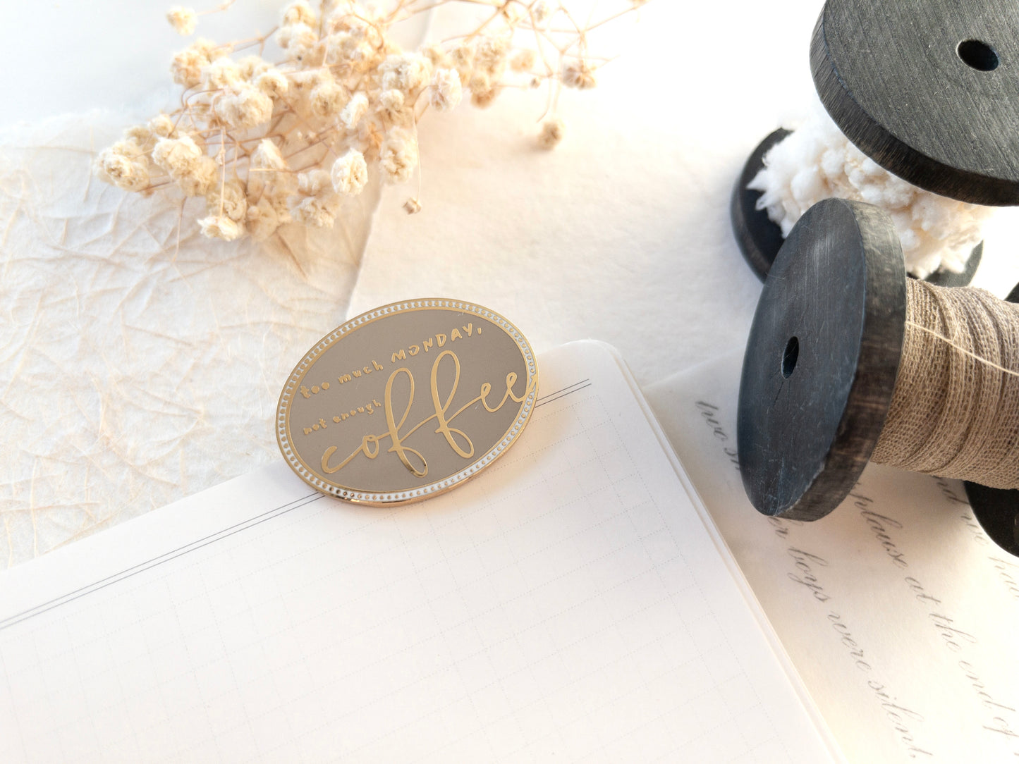 Too much Monday, not enough coffee (Enamel clip)