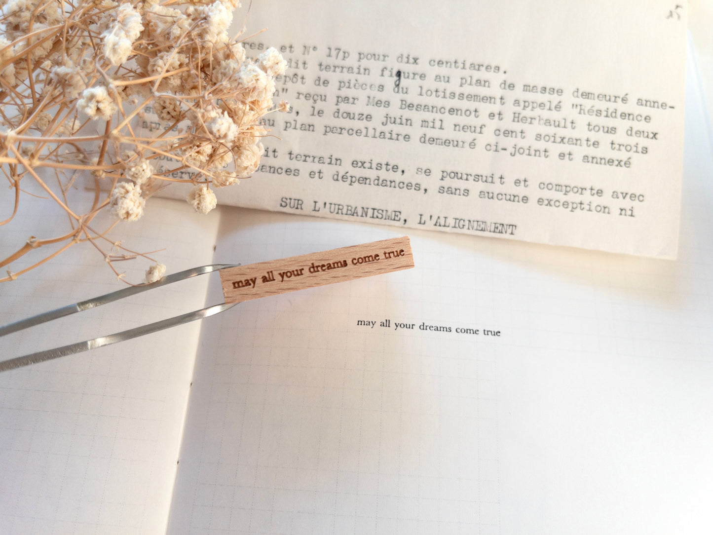 Mini quote rubber stamp: May all your dreams come true