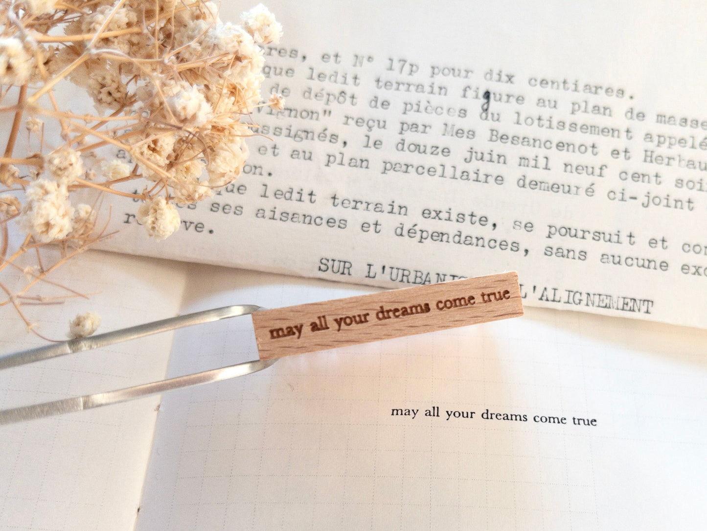 Mini quote rubber stamp: May all your dreams come true