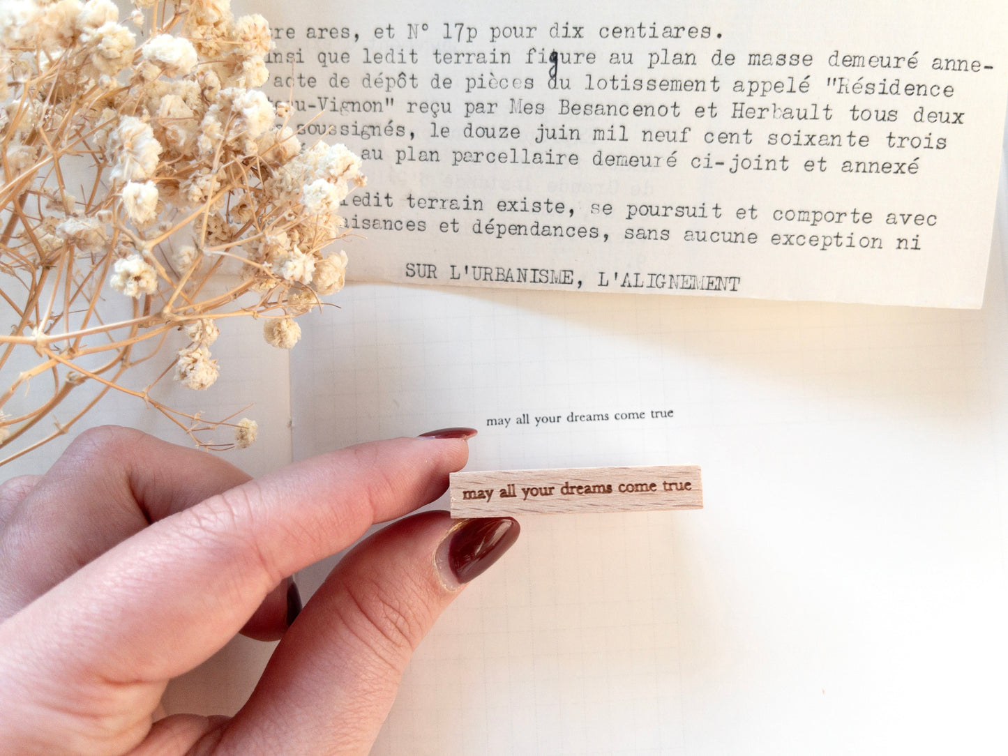 Mini quote rubber stamp: May all your dreams come true