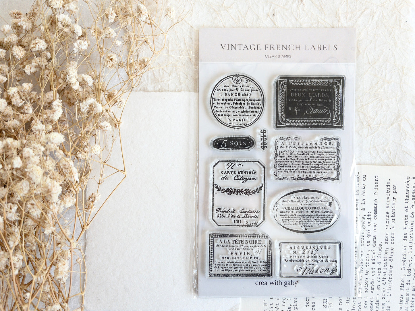 Clear stamp set: Vintage french labels (9 stamps)