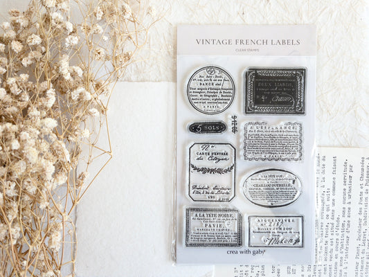 Clear stamp set: Vintage french labels (9 stamps)