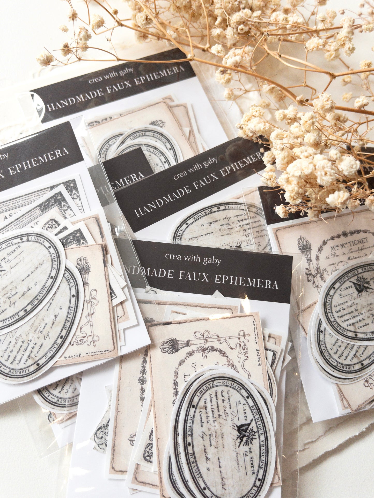 Handmade faux ephemera pack: Sticker & paper flakes