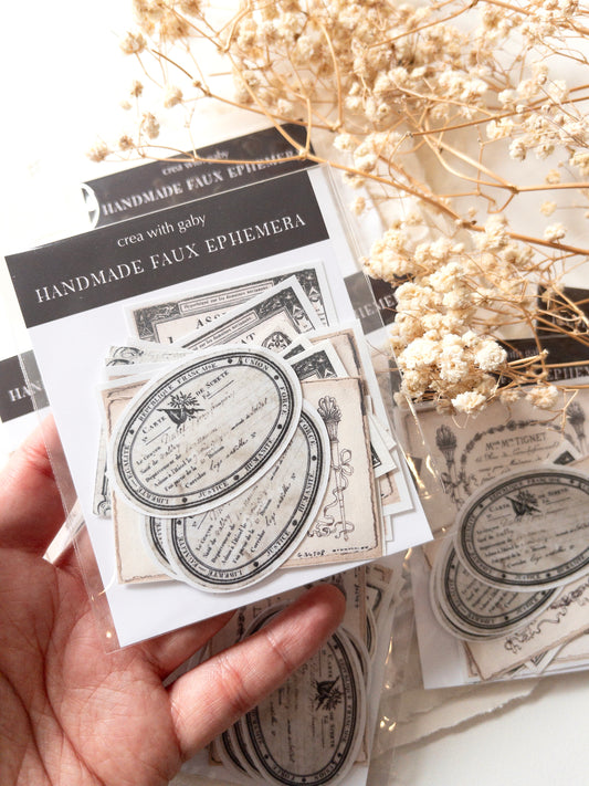 Handmade faux ephemera pack: Sticker & paper flakes