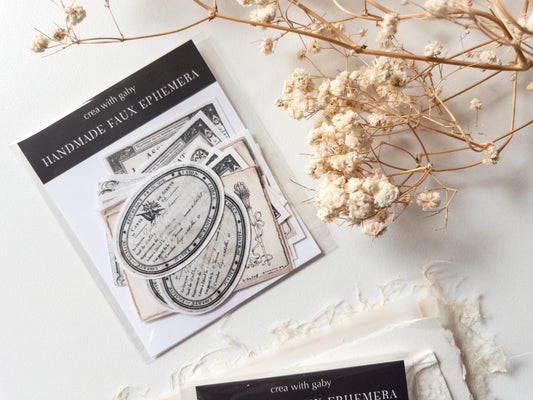 Handmade faux ephemera pack: Sticker & paper flakes