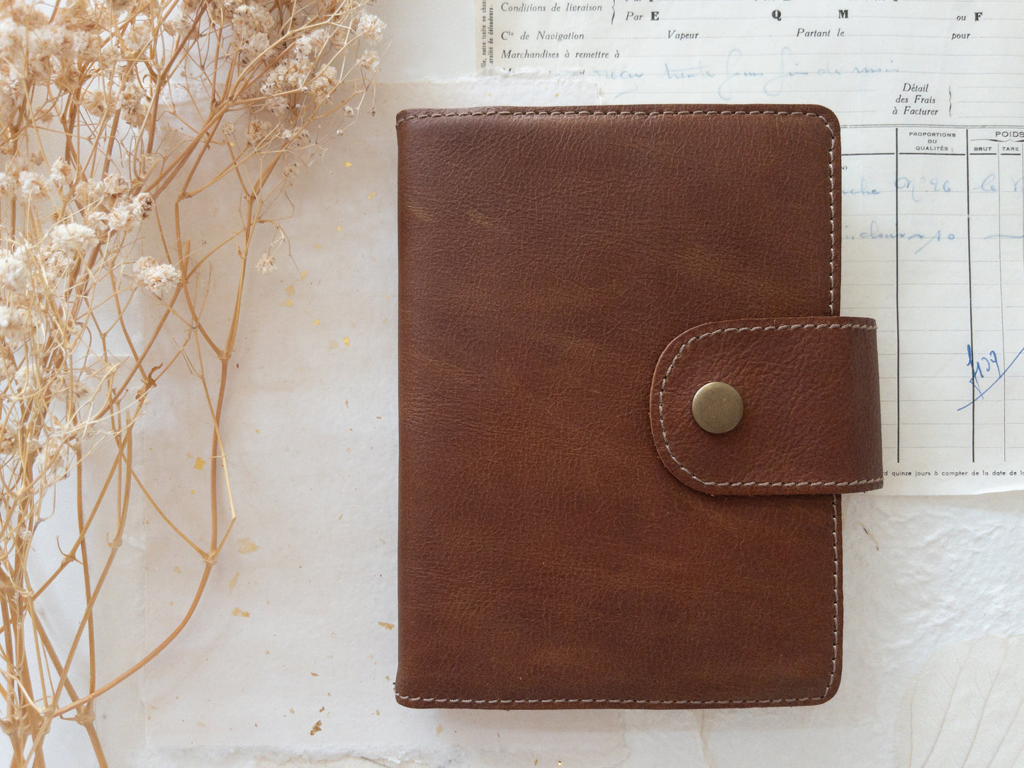 Leather cover with 2 handmade paper insert (B6)