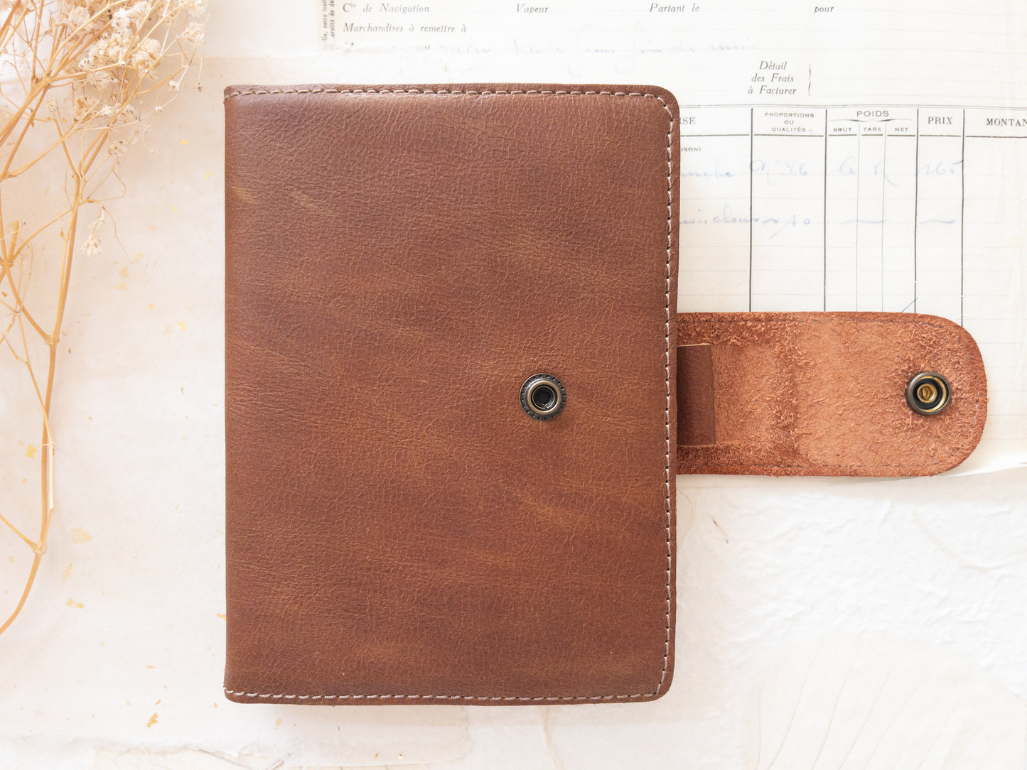 Leather cover with 2 handmade paper insert (B6)