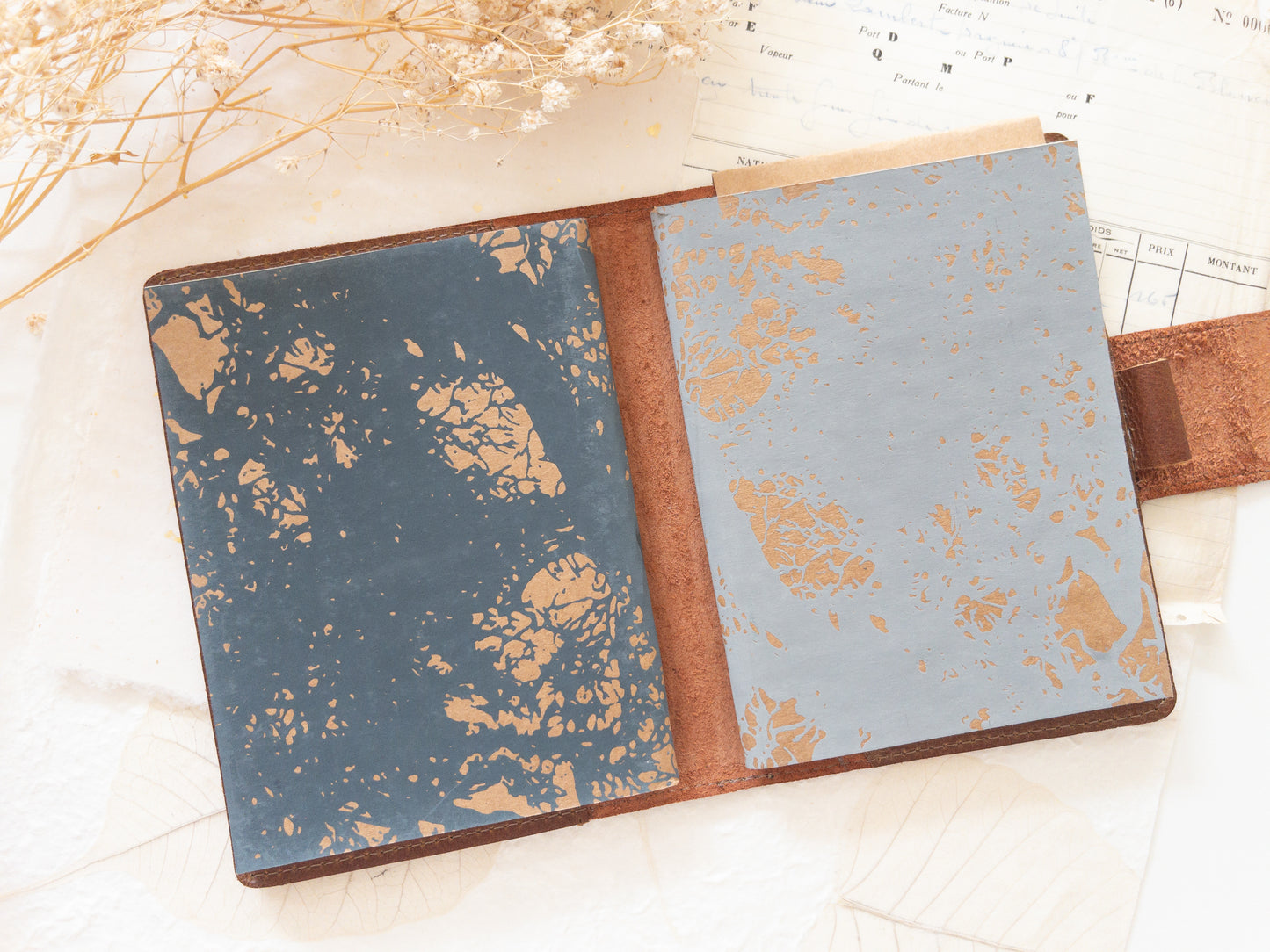 Leather cover with 2 handmade paper insert (B6)