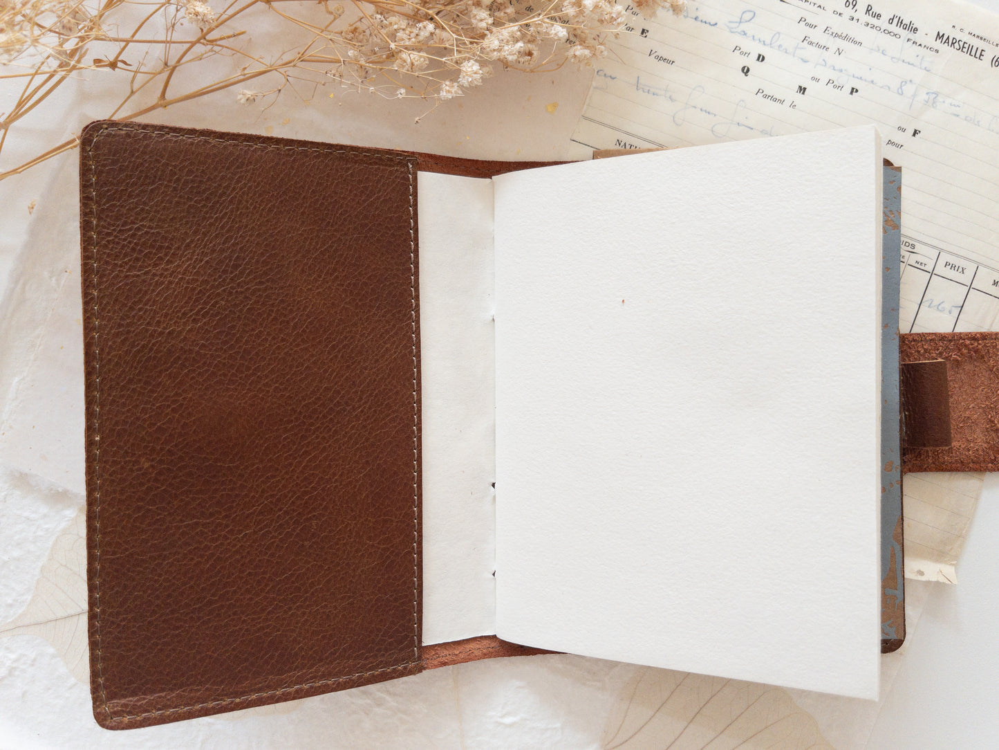 Leather cover with 2 handmade paper insert (B6)