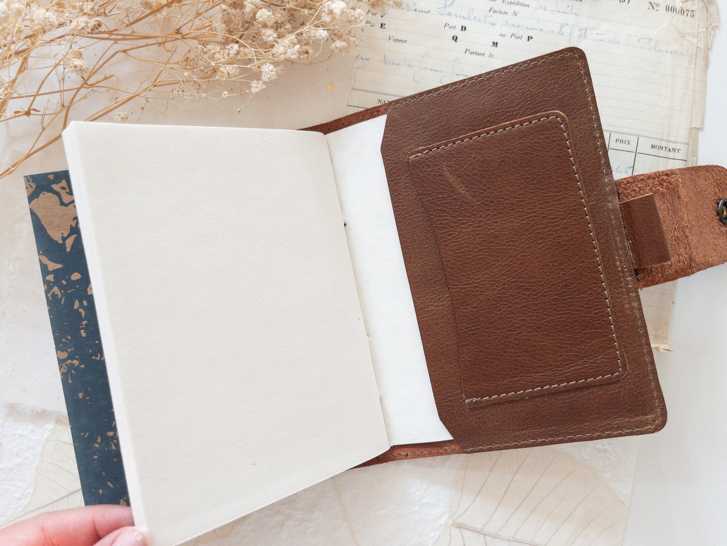 Leather cover with 2 handmade paper insert (B6)