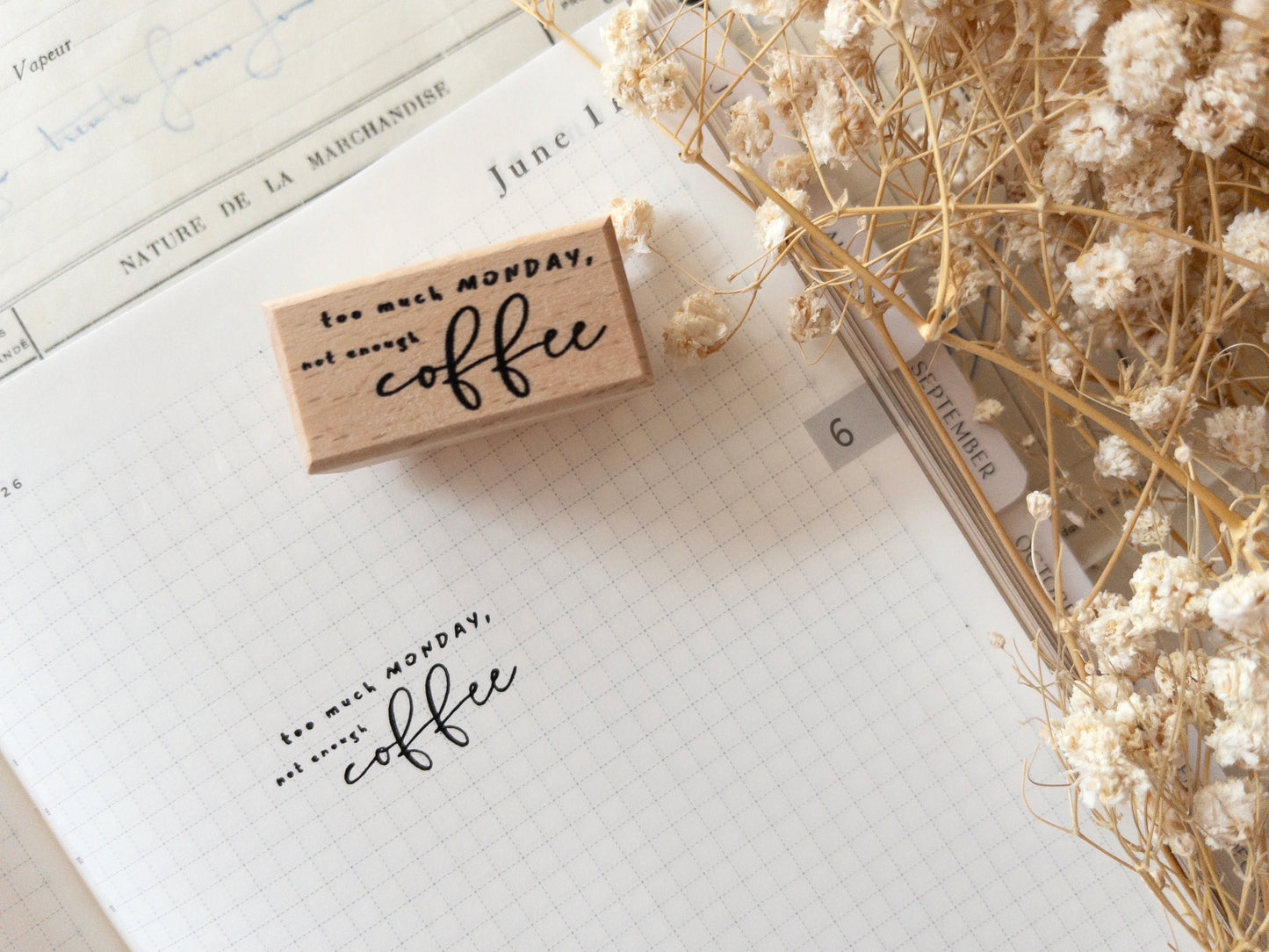 Too much Monday, not enough coffee: Rubber stamp