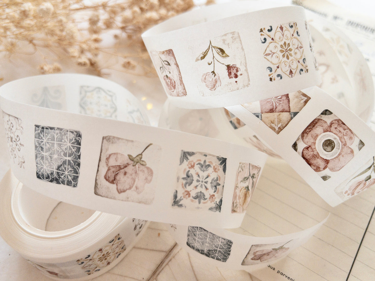 Pre-cut washi tape with backing paper: Little tiles