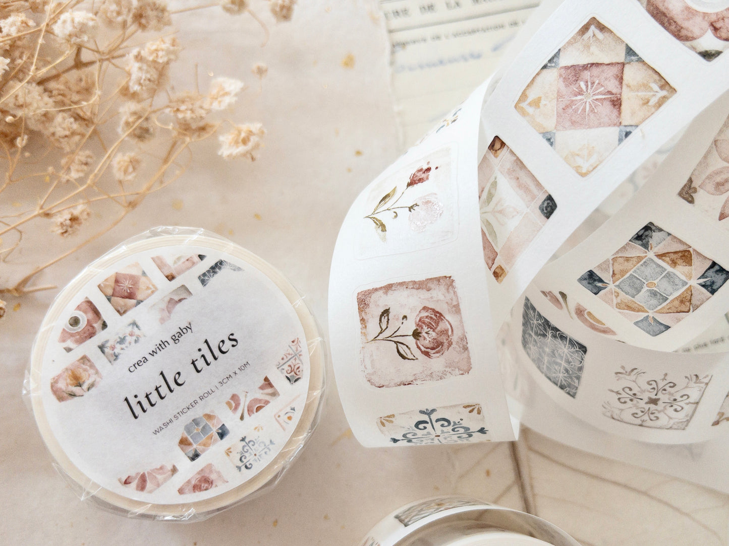 Pre-cut washi tape with backing paper: Little tiles
