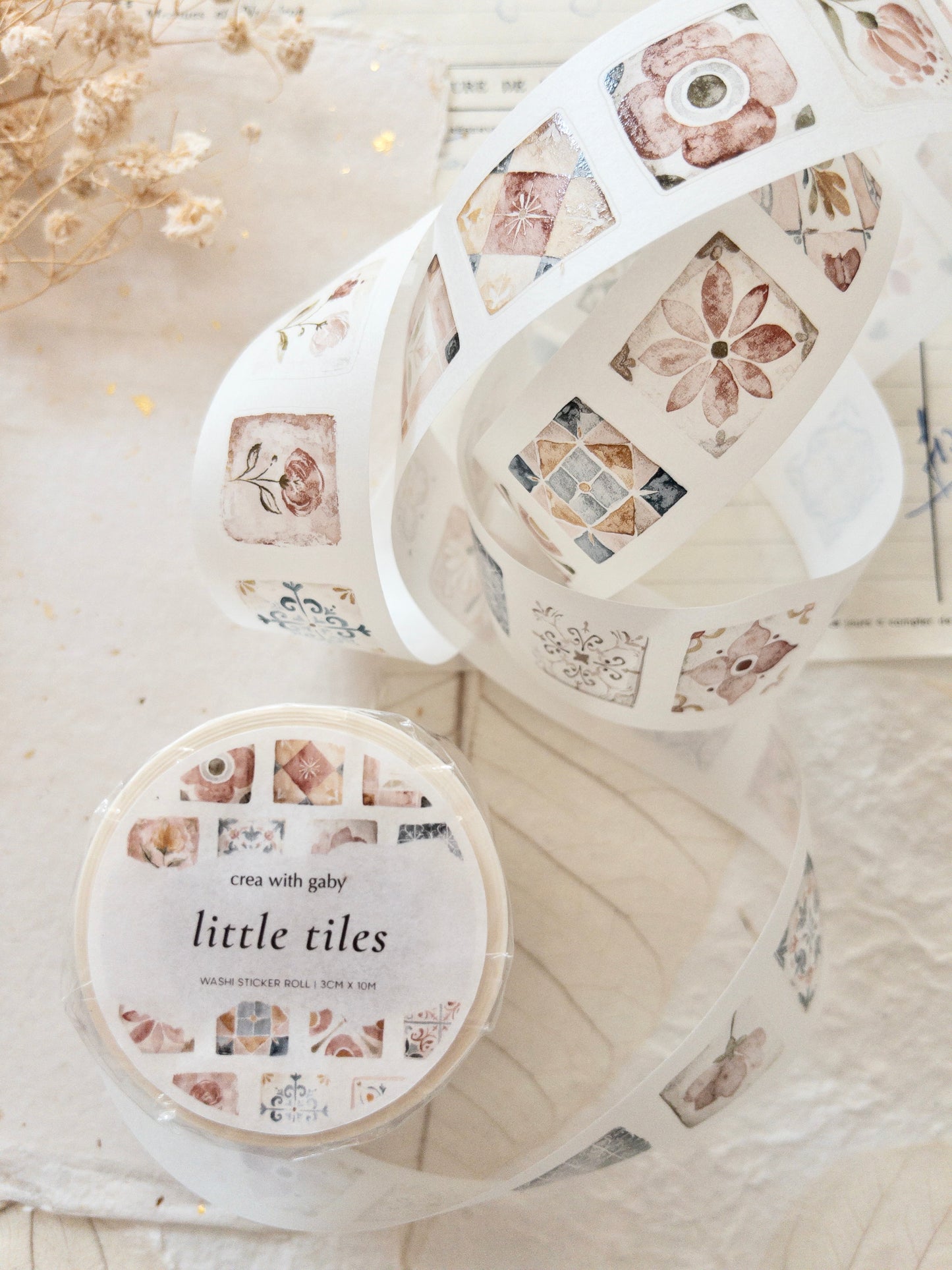 Pre-cut washi tape with backing paper: Little tiles