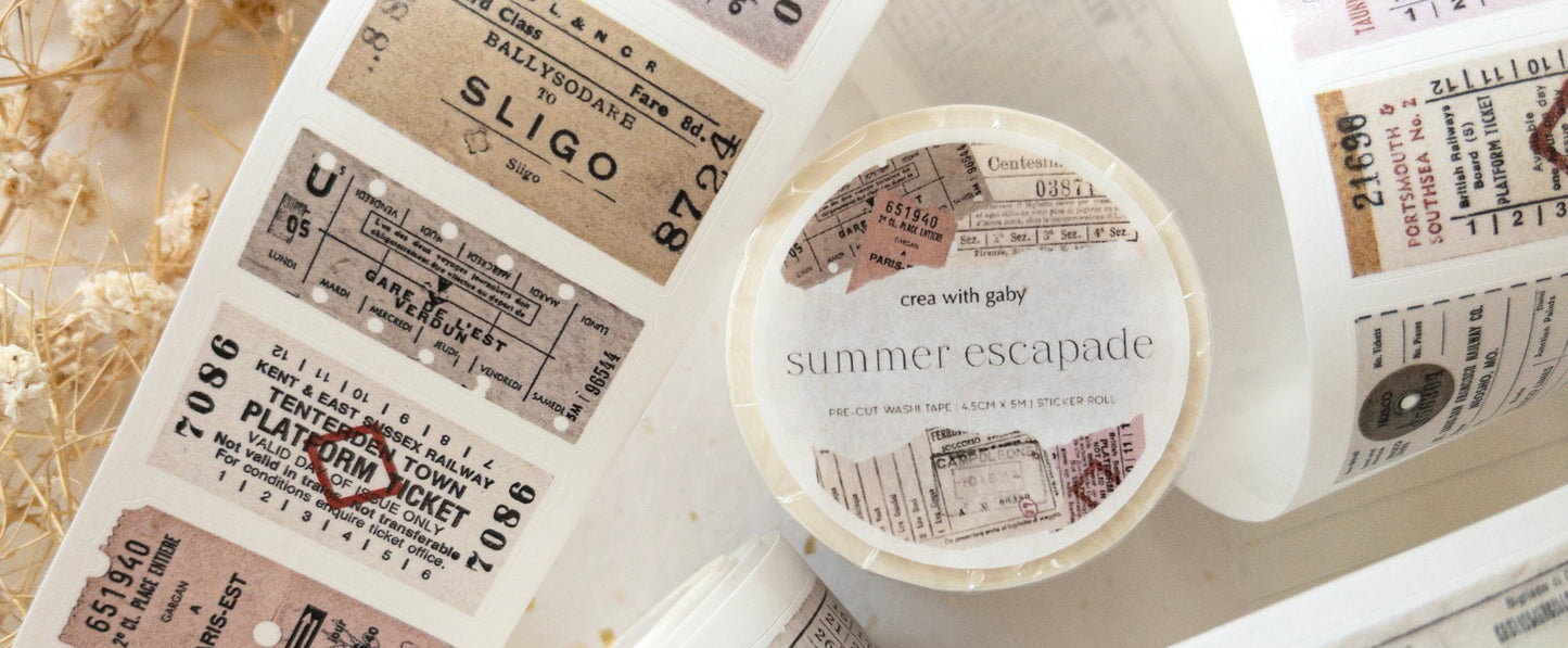 Pre-cut taiwanese washi tape with backing paper: Summer escapade (August 2026 sub kit)