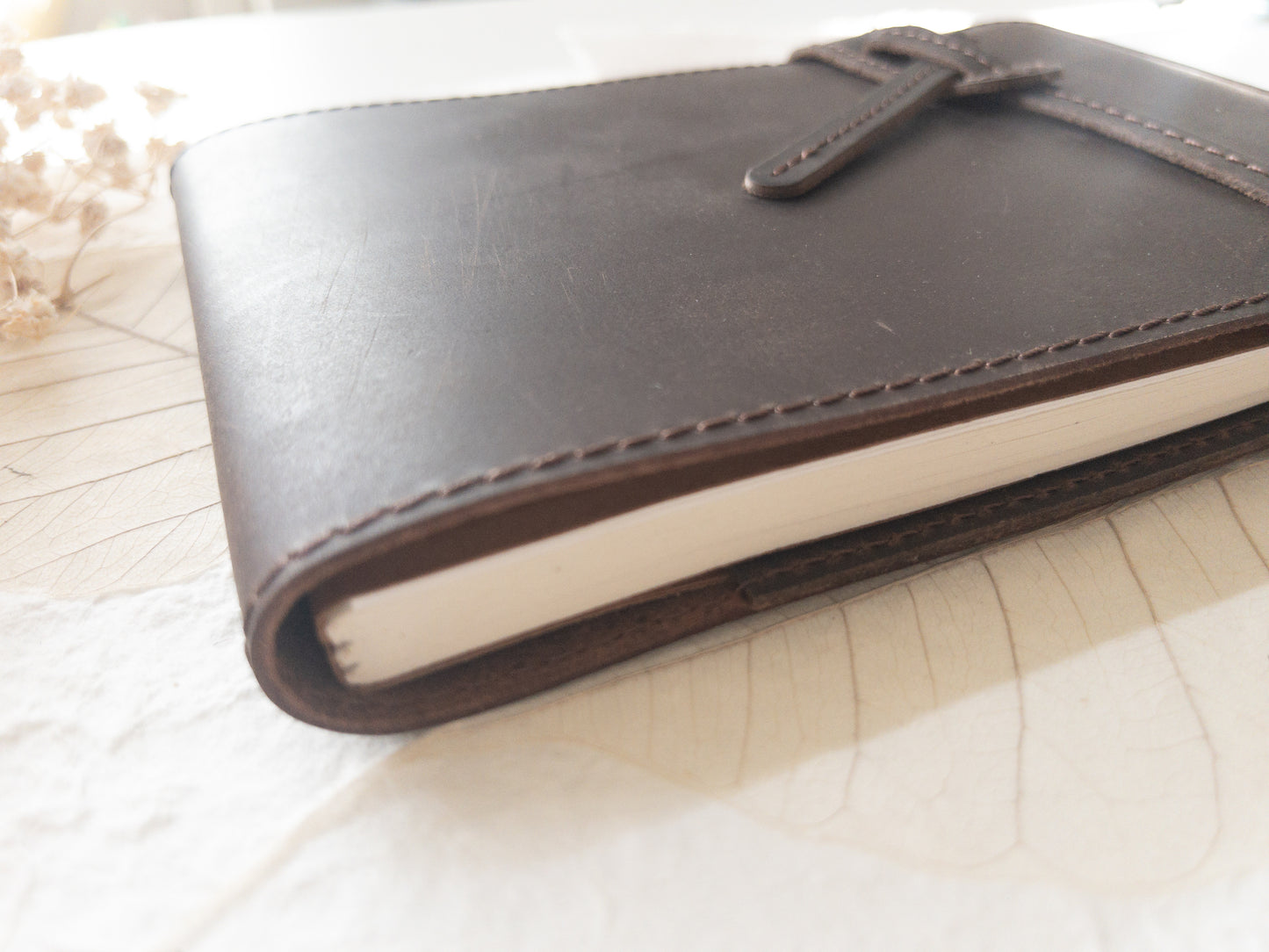 Leather cover with handmade paper insert