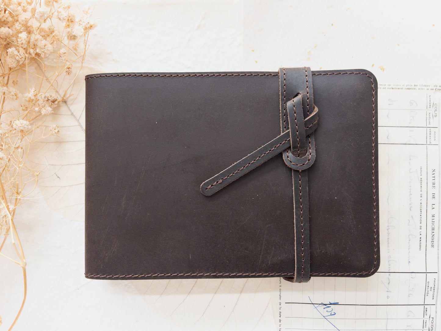 Leather cover with handmade paper insert
