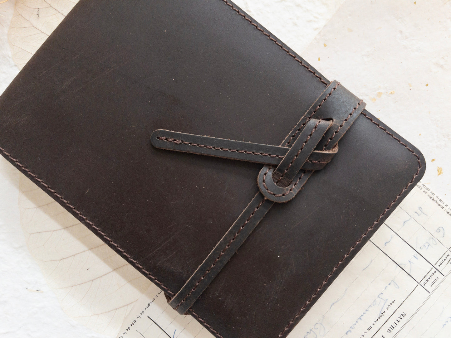 Leather cover with handmade paper insert