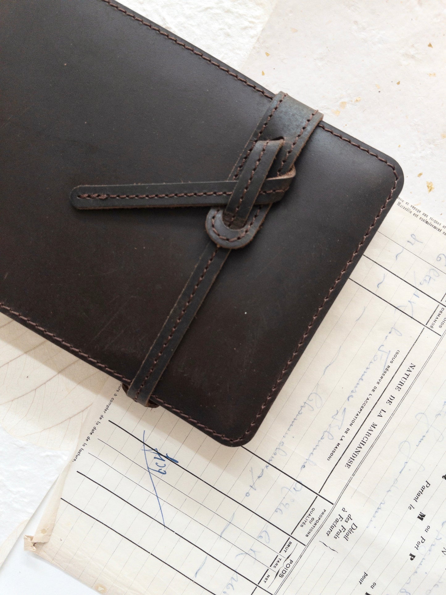Leather cover with handmade paper insert