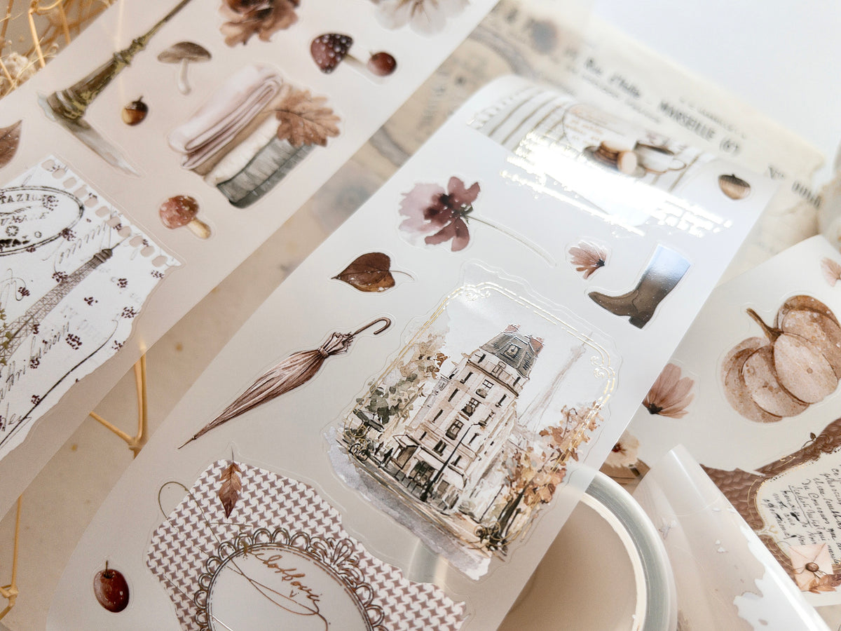Foiled pre-cut PET tape: Bonjour l'automne