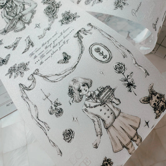 Journal Pages “rose maiden’s glance“ sketch glitter kiss cut Pet tape (Single loop)