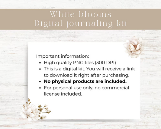 Printable journaling cards: White blooms collection